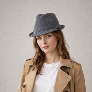 Stetson Wool Blend Fedora Hat XL 7 1/2 7 5/8 Charcoal Gray Classic Western